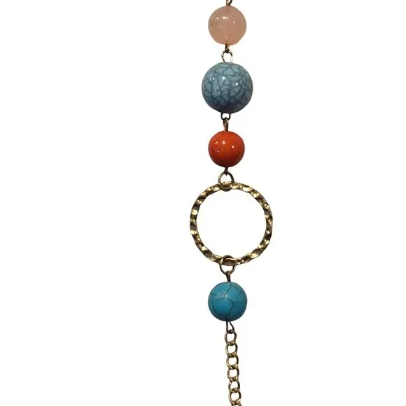 Light Colored Simulated Stones Necklace Acrylic Beads Matte Gold Tone 34" - 36" - Picture 7 of 10